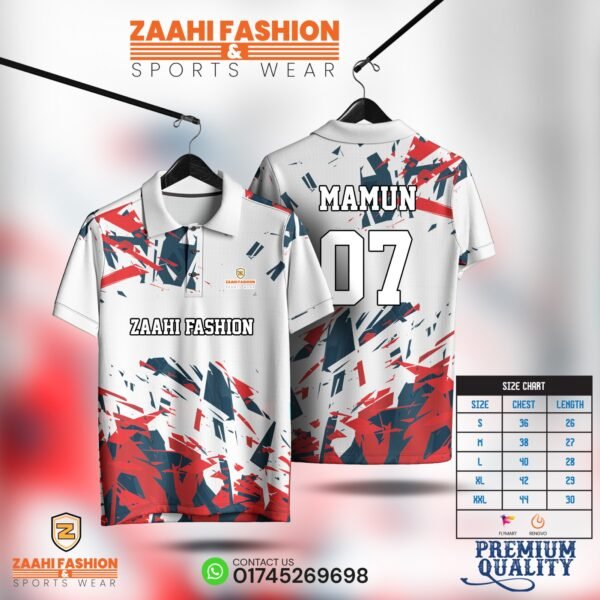 Red Dark Blue Rectangle Design Polo T-shirt